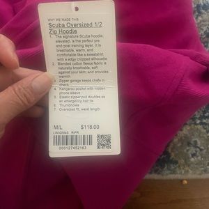 Lululemon scuba 1/2 zip size m/l